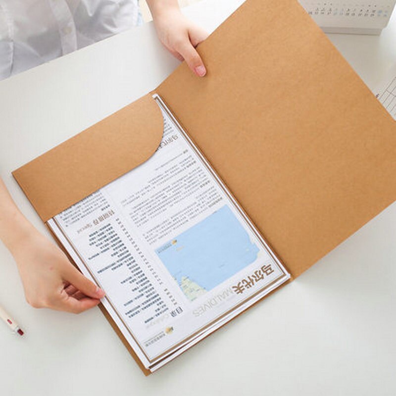Retro Kraft Paper File Cover L-shape A4 Paper Document Holder Conference A4 Files Report Cover