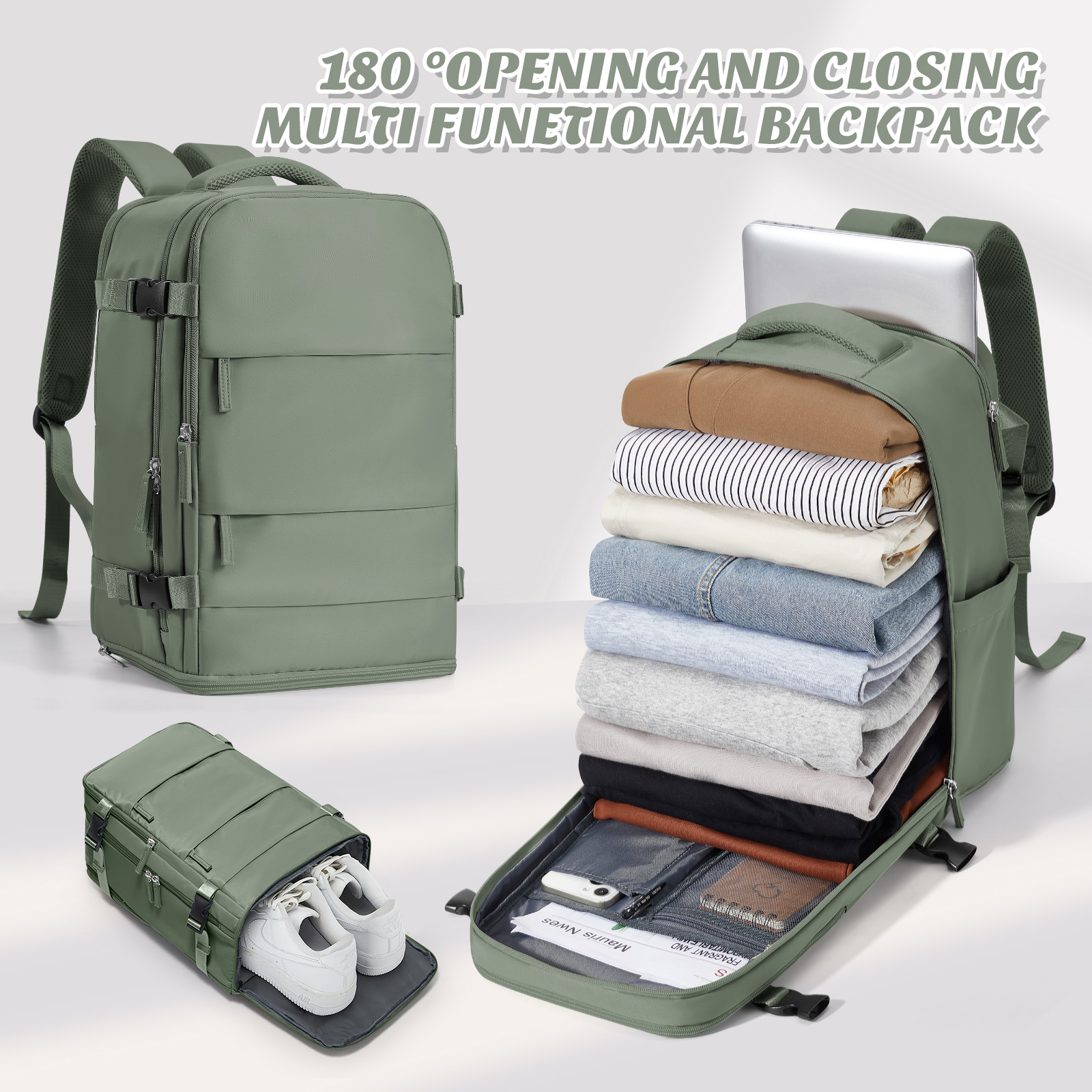 Travel Backpack for Women Men, Hand Luggage Backpack Business College Laptop Carry on Backpack Travel Cabin Airplane 40x20x25: green
