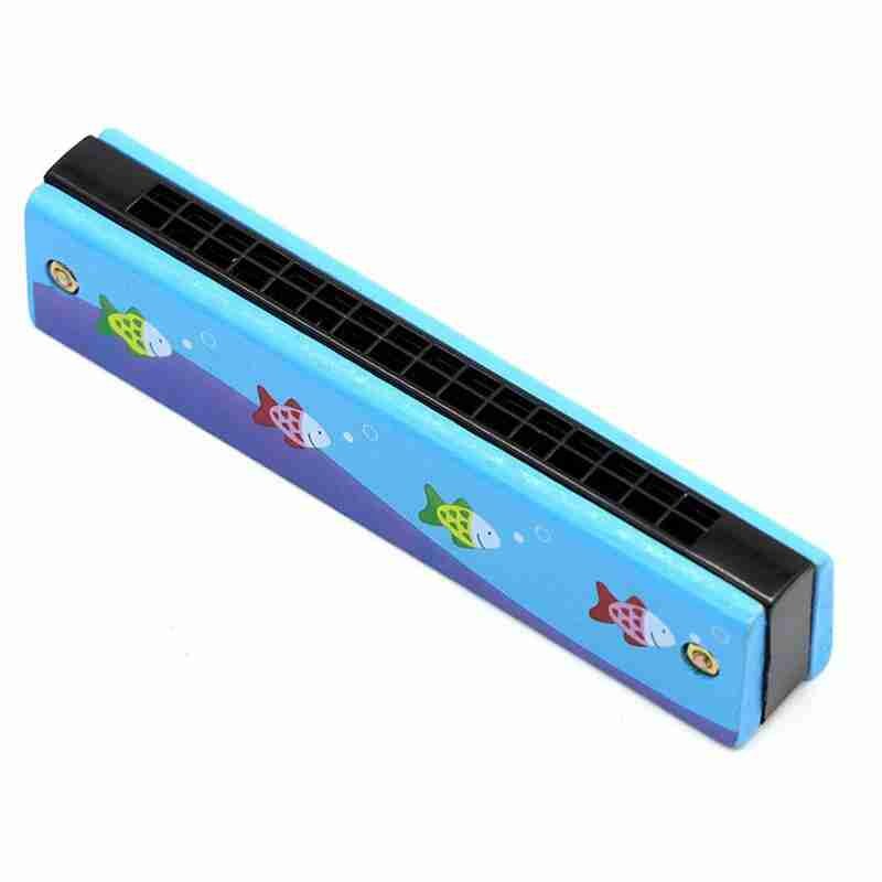 Double Row 16 Hole Harmonica Children's Wooden Painted Harmonica Musical Instrument Children's Music Educational Toys: C