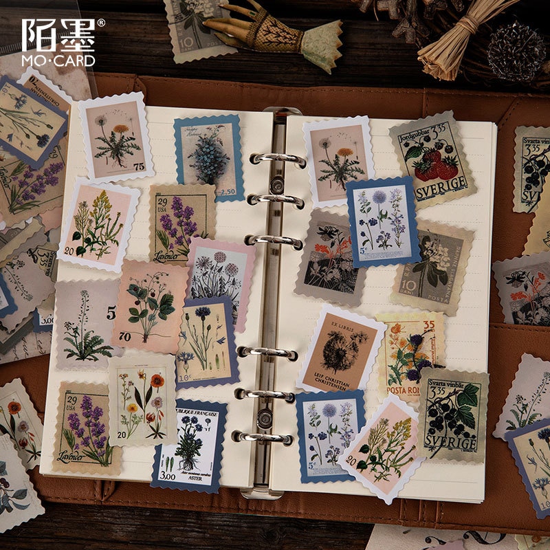 46pcs/pack Museum Series Journal Decorative Stickers Scrapbooking Stick Label Diary Album Stationery Retro Stamp Plant Sticker