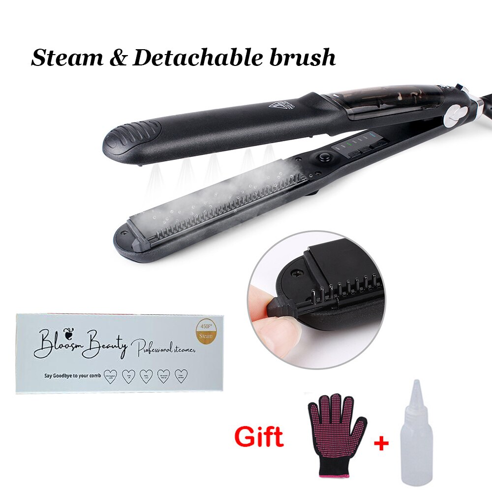 Plancha de pelo a vapor para peinar el cabello, alisador de pelo con placas anchas de cerámica, plancha alisadora y rizadora, herramienta de peinado por vapor plancha de pelo vapor planchas para el cabello: WITH BOX / AU