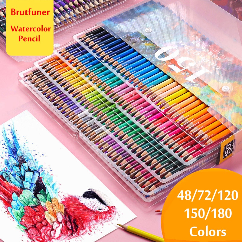 Brutfuner-lápices de colores de madera, Set de 48/72/120/150/180 lápices de acuarela para la escuela, suministros de arte