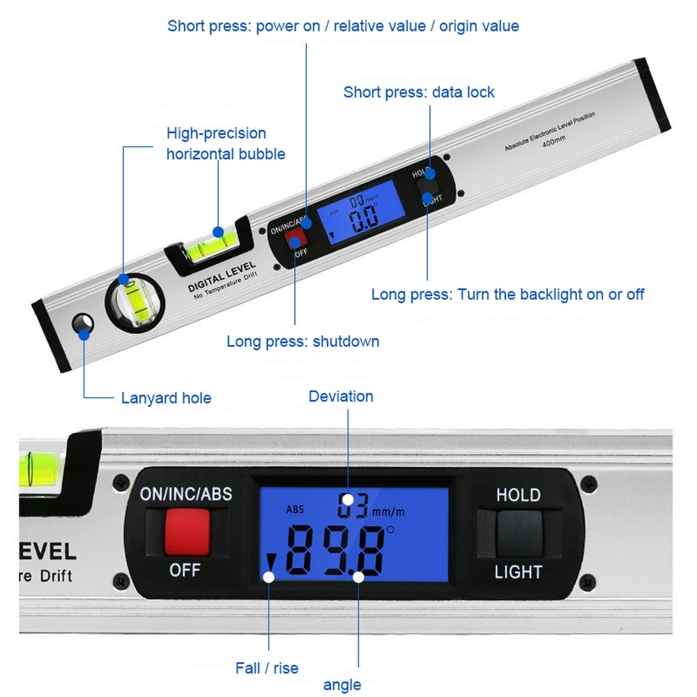 360 ° Omhoog LCD Verticale Lezen Digitale Display 400mm Waterpas Automatische Uitschakeling Freeze Meting Digitale Inclinometer