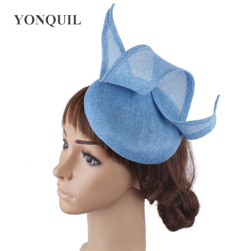 Imitatie Sinamay Bruid Bruiloft Hoed Tovenaar Hoops Decor Hoofddeksel Vrouwen Elegante Getrouwd Hoedenzaak Cap Haar Pin Accessoires: light blue