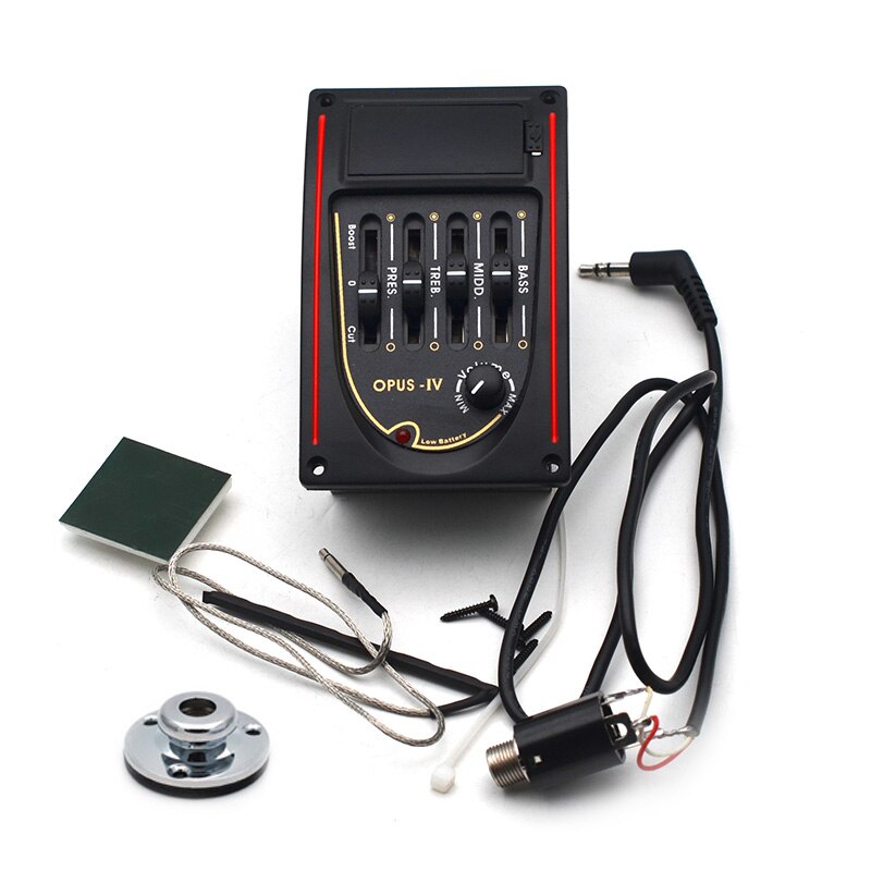 Opus-IV 4 Band Acoustic Guitar EQ Black Preamp 4-Band EQ Equalizer 96*58MM Pickup Black: with endpin