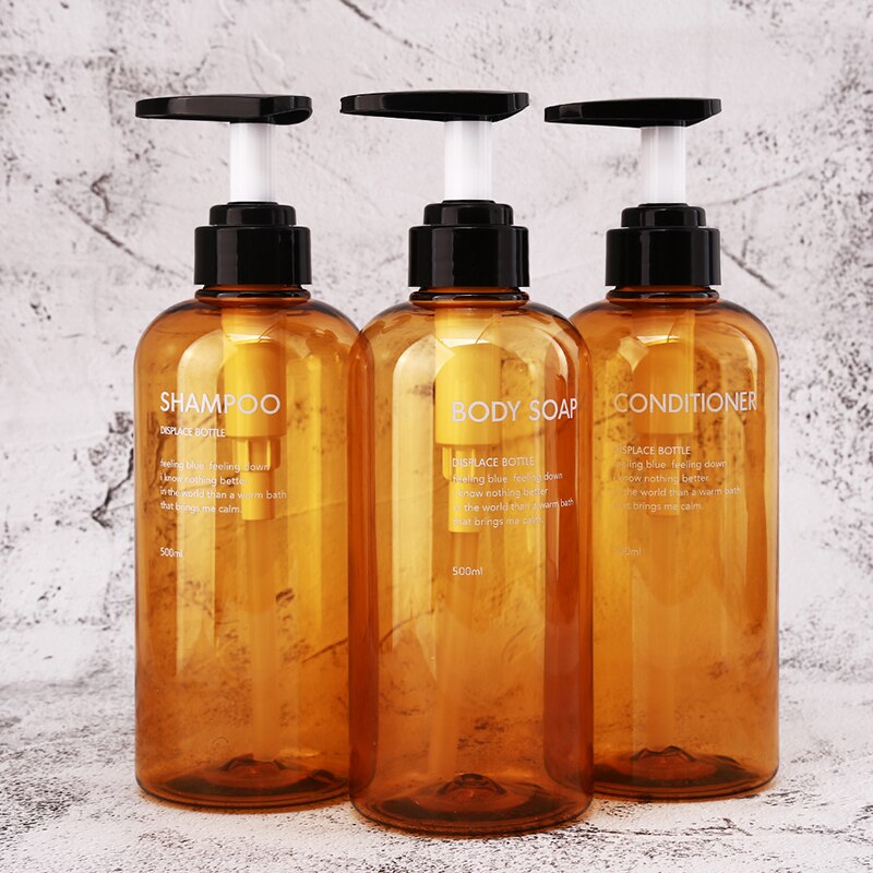 3 stk/sæt sæbe dispenser flaske badeværelse shampoo flaske stor kapacitet pres type lotion krops sæbe tom flaske sæt 500ml