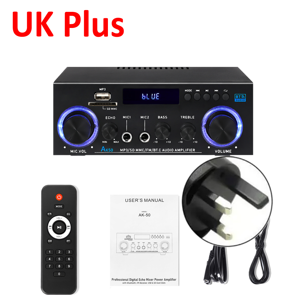 WOOPKER 60W * 2 Amplificatore audio AK50 HiFi Digitale Bluetooth Amplificatore di potenza Canale 2.0 FM USB AUX Amplificatore audio per Home Car Karaoke: Cachi