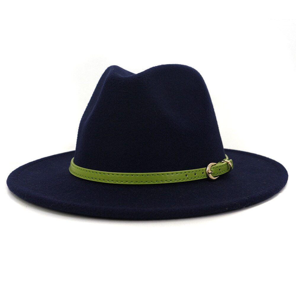 FS – Chapeau Fedora en feutre de laine pour homme et Femme, casquette à large bord, Vintage, Trilby Jazz, pour Couple, collection hiver et automne: Navy