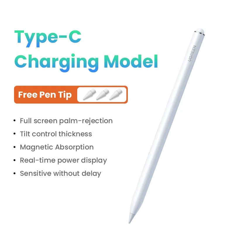 UGREEN Stylus Pen for Apple Pencil iPad Magnetic Wireless Charging and Type C Charging Palm Rejection Tilt Pen for iPad Pro: Gold