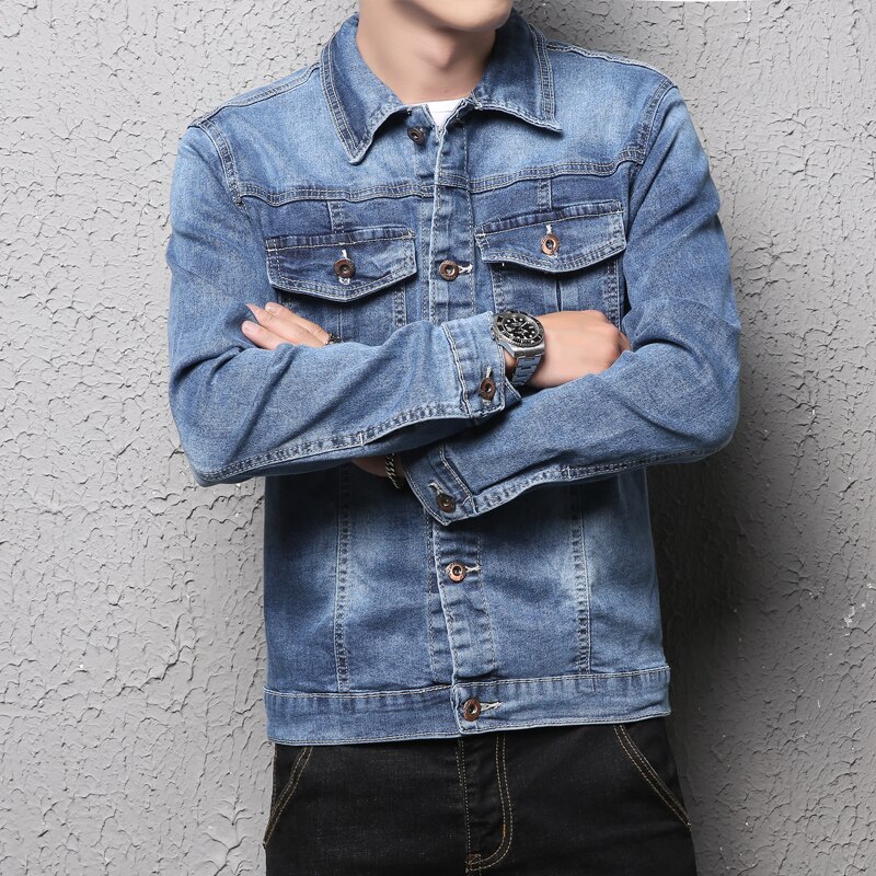 Brand 100 Cotton Lapel Men's Denim Jacket Slim Casual Blue Denim Jacket Large Size 5XL Men's Retro Denim Jacket