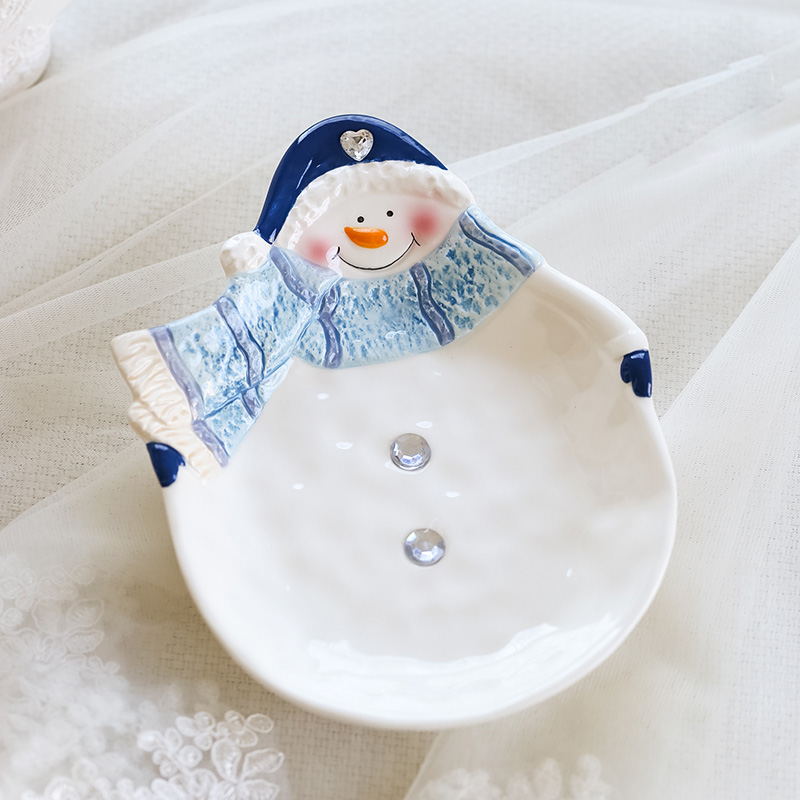 Bol à salade céramique mignon bonhomme de neige | Assiettes à manger, bol à salade artisanat assiette à Snack, bouilloire pot de rangement, assiette d'assaisonnement, vaisselle de noël