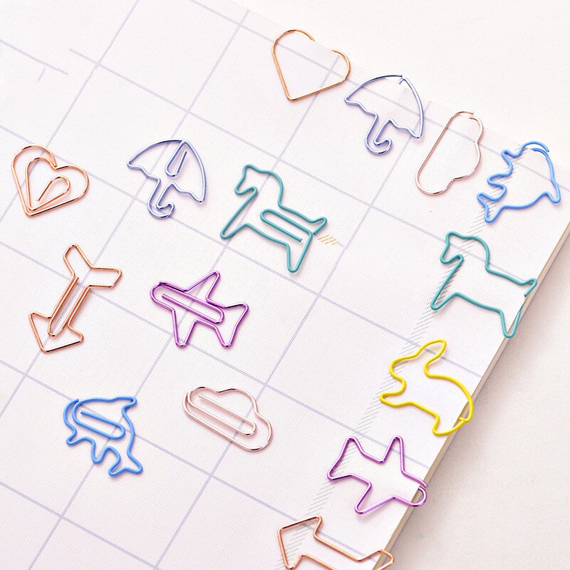12pcs/box Cartoon Shape Paper Clips Notes DIY Bookmark Metal Binder Clips Notes Letter Paper Clips Bookmarks