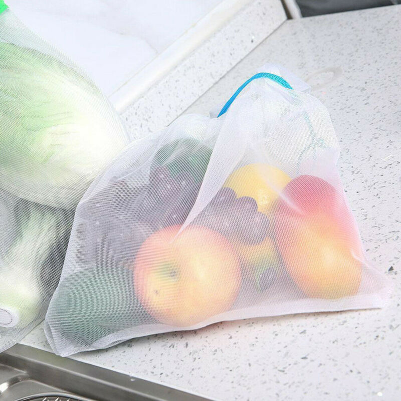 12/15 st återanvändbara produkter påsar svart rep mesh grönsak frukt leksaker förvaringspåse miljövänlig mat dragsko shoppingväska