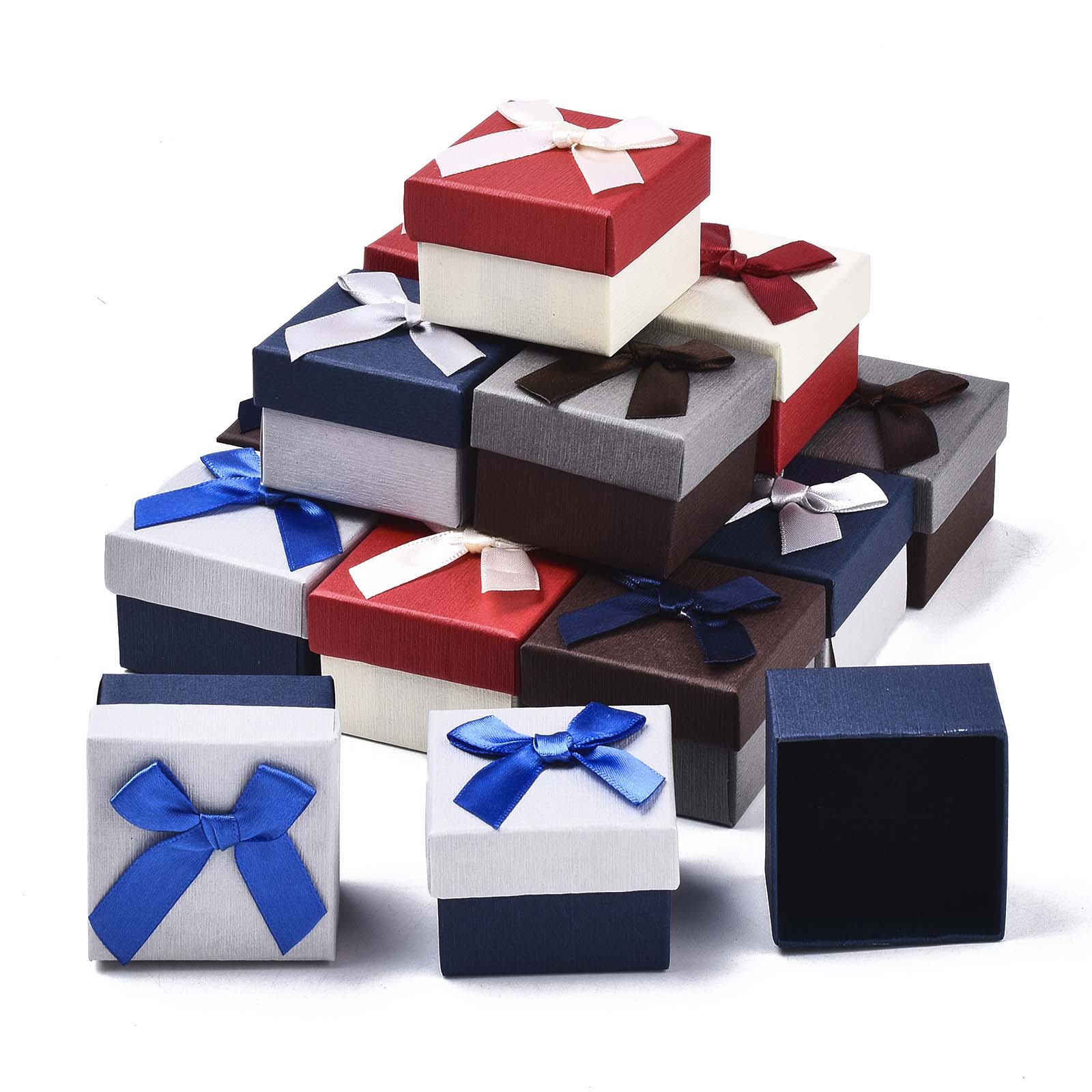 24Pcs Jewelry Boxes Necklaces Ring Earring Box Bowknot Ribbon Packaging Storage Container Organizer with Sponge Mixed Color: WHITE