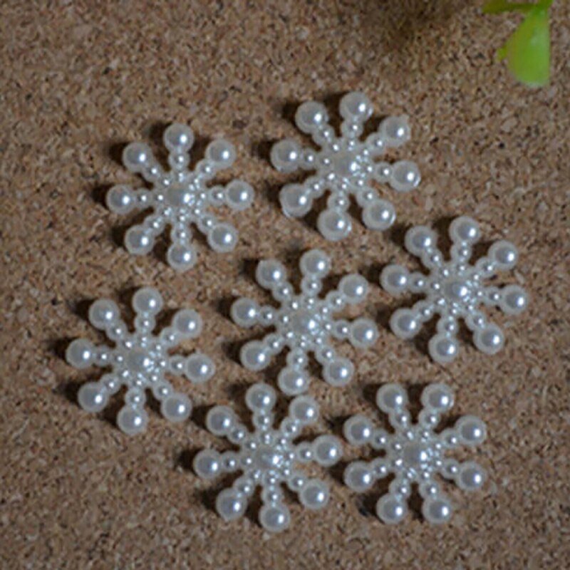 12 Mm Craft Imitatie Parels Plaksteen 100Pcs Voor Art Scrapbooking/Diy Decoratie Kunstmatige Witte Sneeuwvlok Kralen