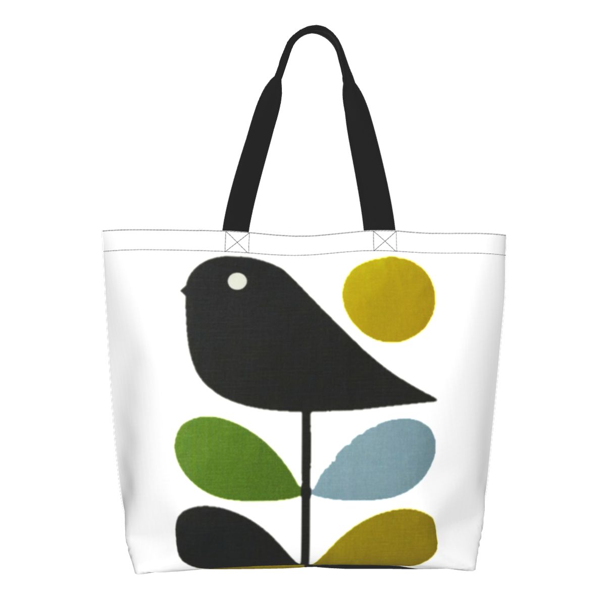Orla Kiely Abstract Multi Stem Canvas Shopping Bag Big Capacity Grocery Mid Century Scandinavian Geometric Shopper Tote Bags: black