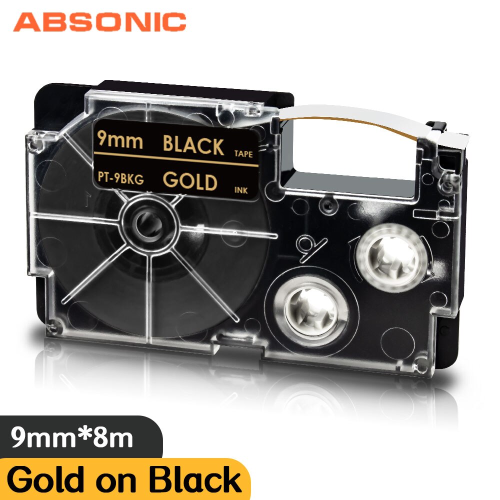 Absonic XR-9AGN biały na zielonym 9mm etykietowania taśma do obsługi Casio KL-60 KL-120 KL-130 KL750 KL780 KL820 KL-750KR KL-750B KL-750BA druku: Gold on Black