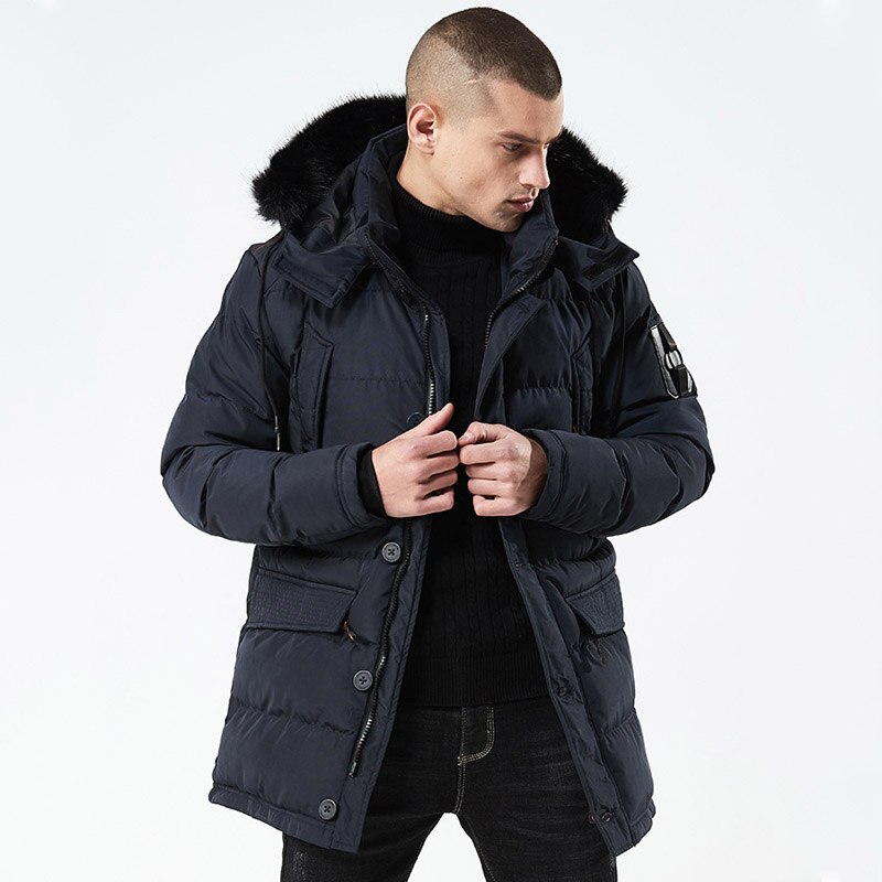 Vinter casual lång stil huva epaulett bomull vadderade jackor herr tjock hatt vindtät herr parkas fickor kappor: Marinblå 8825 / Xxxl