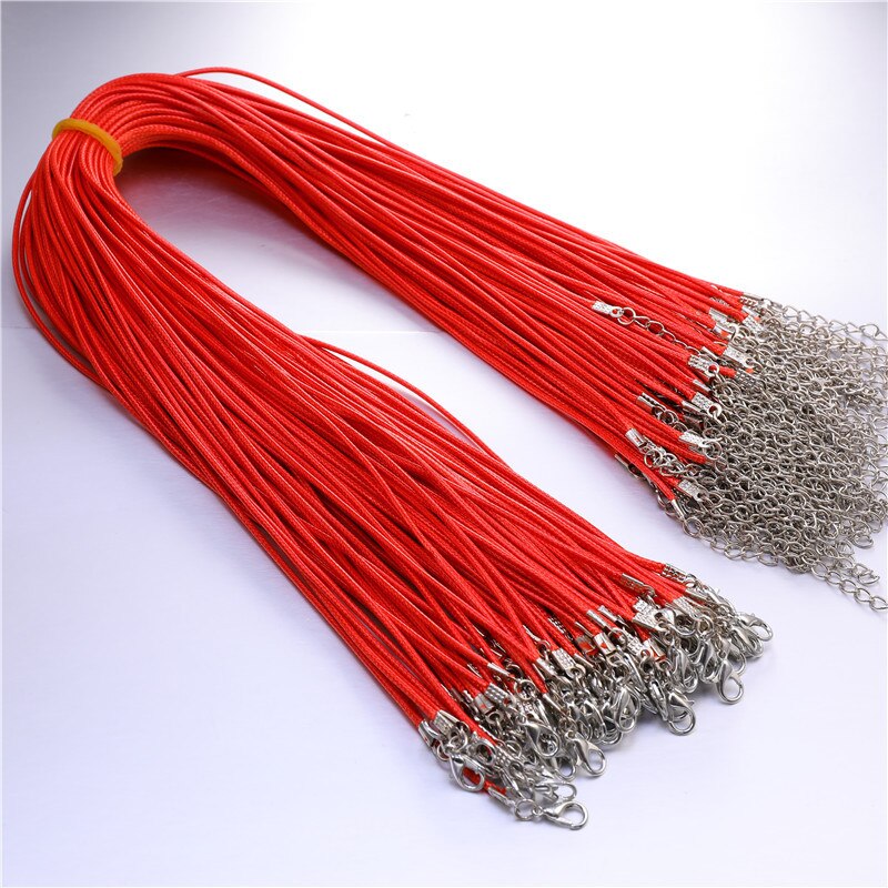 50 sztuk kolorowy skórzany sznur wosk liny łańcuch wosk naszyjnik ze sznurka wisiorek dla DIY Handmade karabińczyk sznurek biżuteria łańcuchy: Red