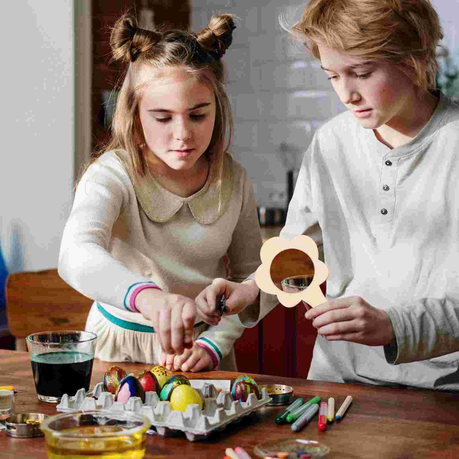 10pcs DIY Mirror Blank Unfinished Handheld Mirror DIY Wooden Mirror Kids DIY Painting