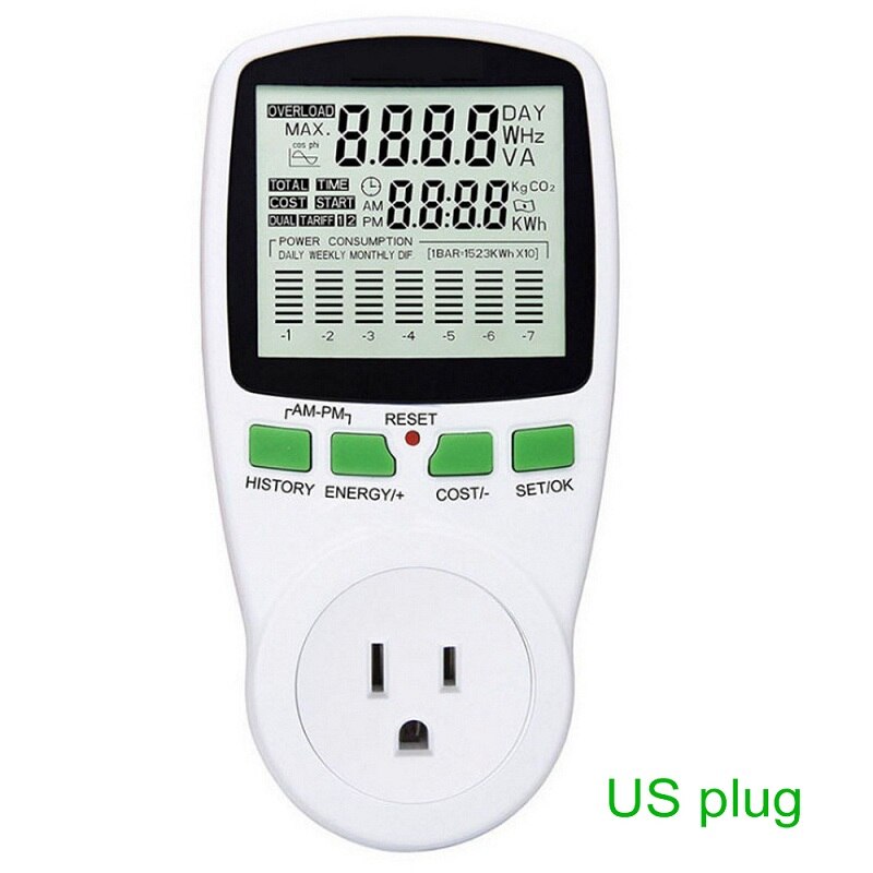 Digital LCD Energy Power Meter Wattmeter EU US UK AU French Measuring Outlet Power Analyzer Wattage Electricity Kwh Power Meter: US Plug