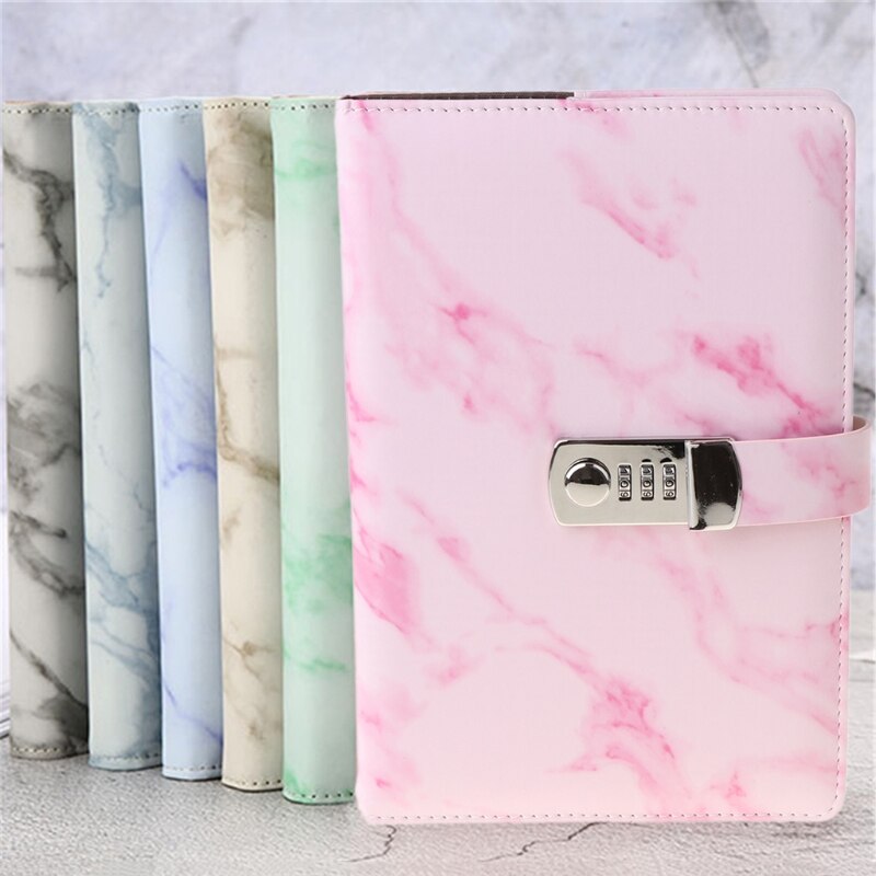 A5 Marble Texture Notebook Password Lock Notebooks Leather Notepad Agenda Weeks