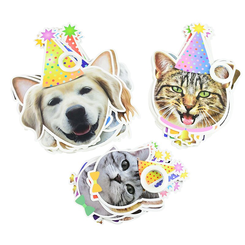 13 flag kat hund papir banner kæledyr tillykke med fødselsdagen bannere bunting guirlande dekoration kat hunde fødselsdagsfest forsyninger papir indretning