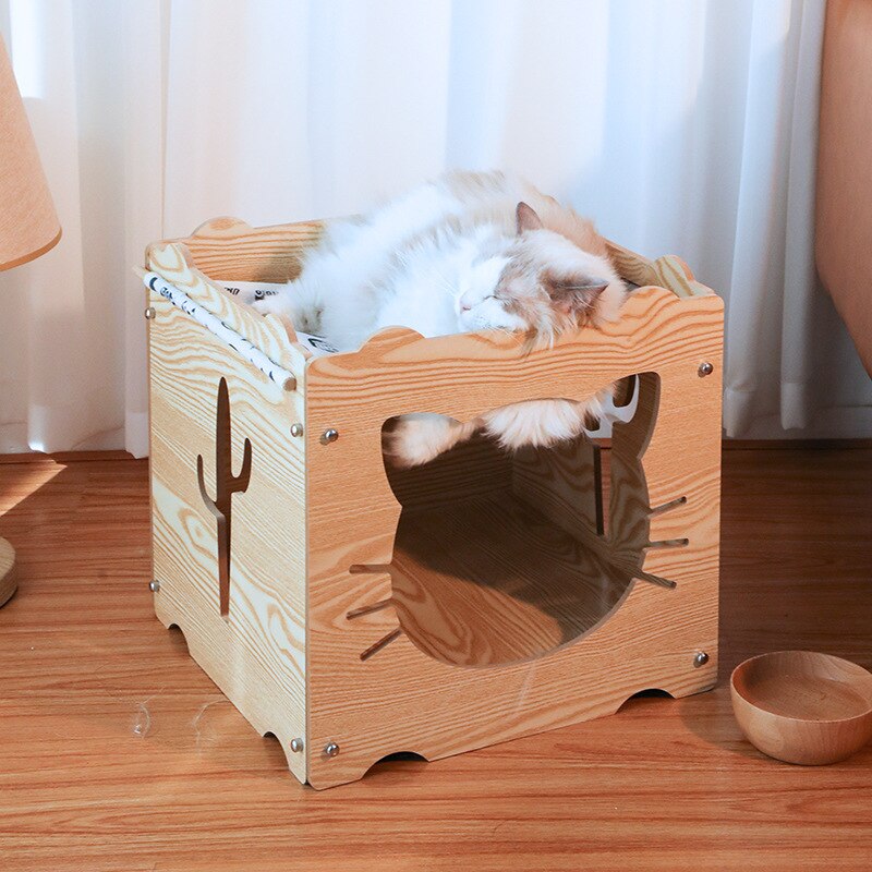 DIY Cat Nest Cat Hammock Cat's Villa Cat Cabinet Cat House Closed Cat Bed Wooden Multi-layer Pet Nest: L