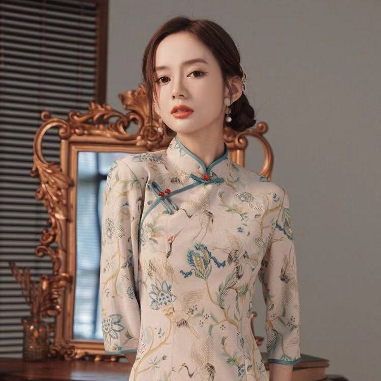 Qipao chino para mujer, vestido de media manga para chica joven, estilo Retro, de la antigua Shanghai, mejorado,