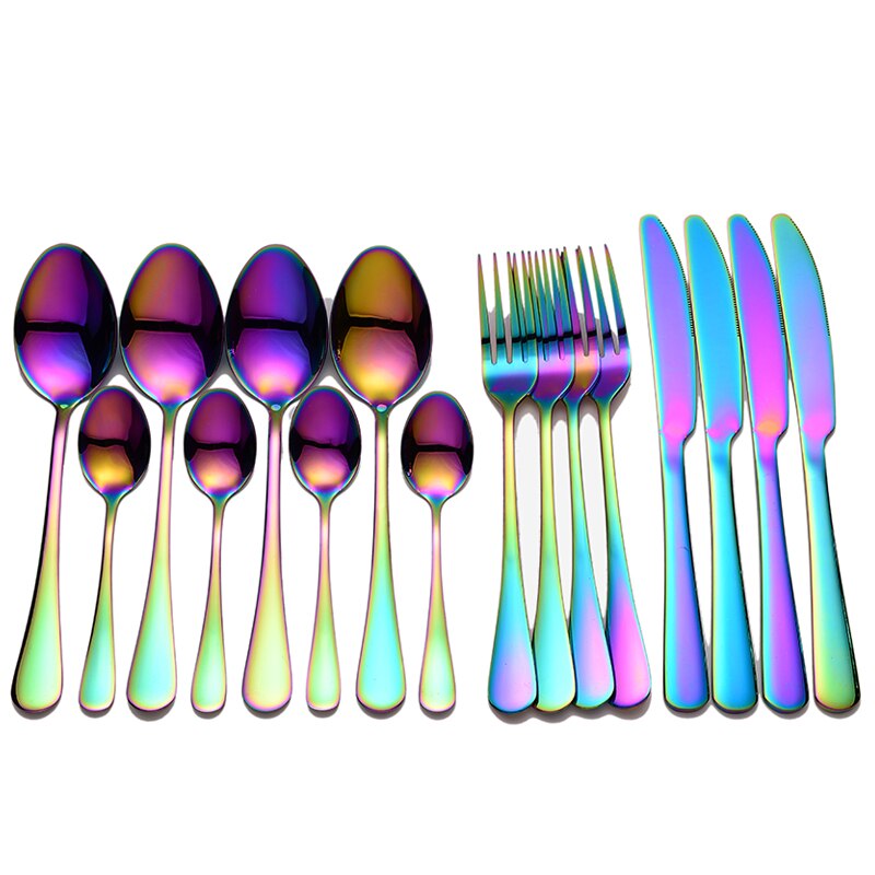 Tablewellware Golden Bestek Vork Lepel Mes Set Gouden Servies Rvs Bestek Golden Vork Lepel Servies Set: rainbow 4 sets