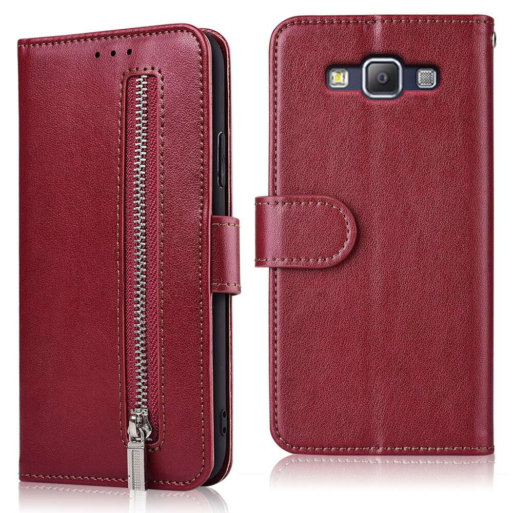 For On Samsung A7 Capa Zipper Luxury Flip Wallet Leather Case For Samsung Galaxy A7 A700 A700F SM-A700F Cover: 61zipper--Winered