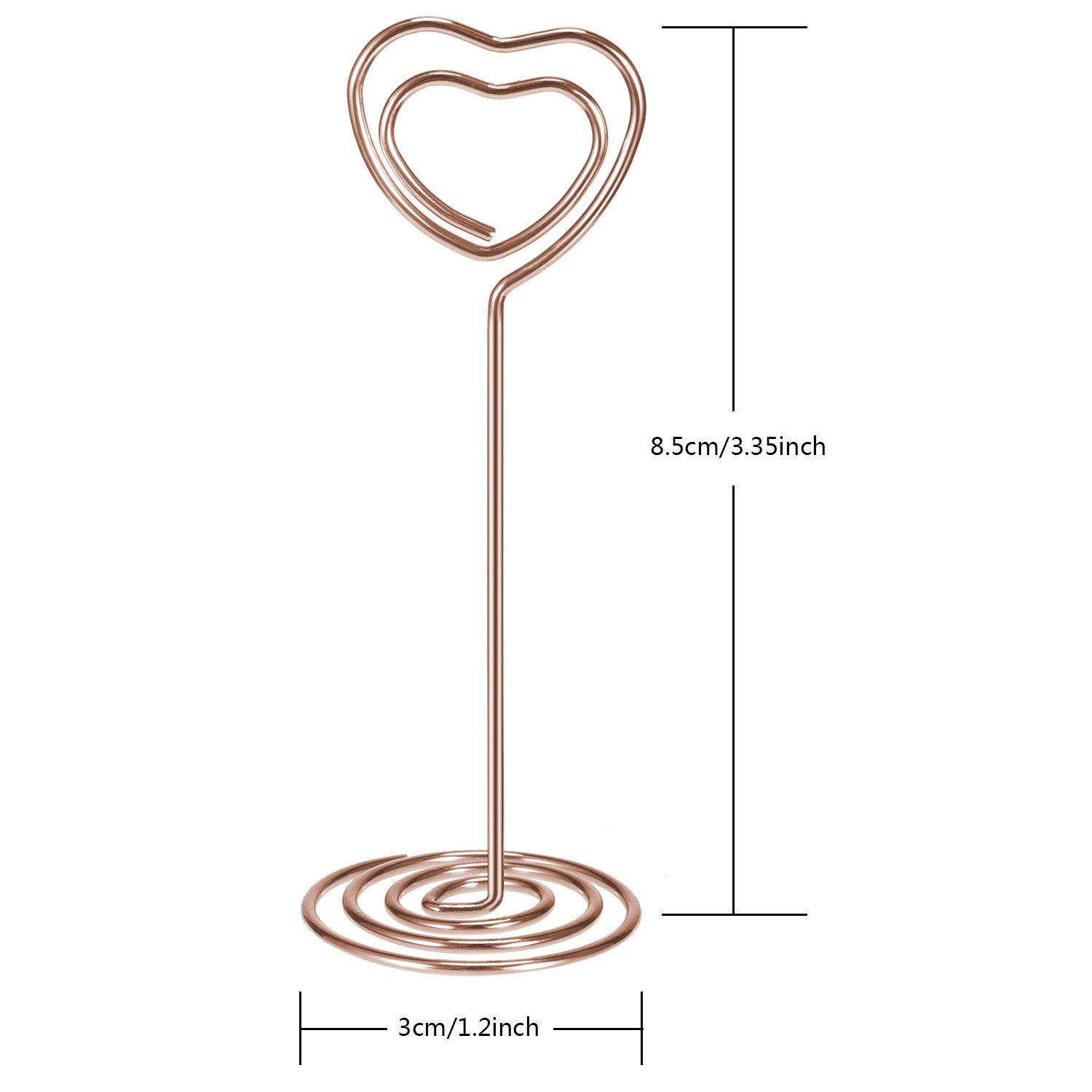 24 Pack of Table Number Card Holders Photo Holder Stand Place Card Paper Menu Clips Holders, Heart Shape (Rose Gold)