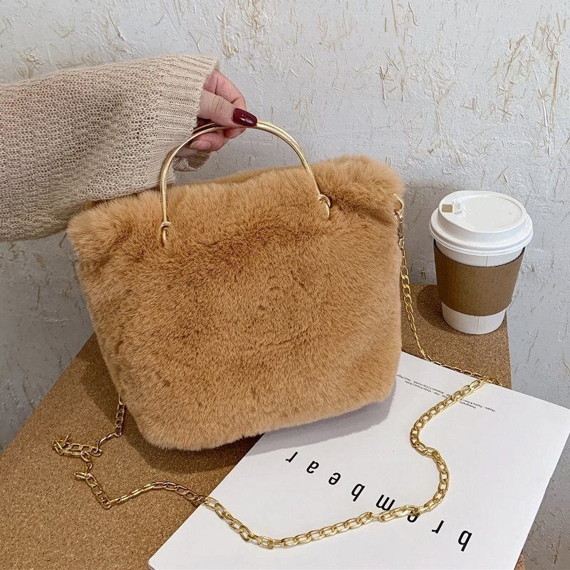 Herfst En Winter Vrouwen Faux Bont Tassen Schouder Onderarm Pluche Pouch Crossbody Tassen Voor Vrouwen furry Handtas: Khaki