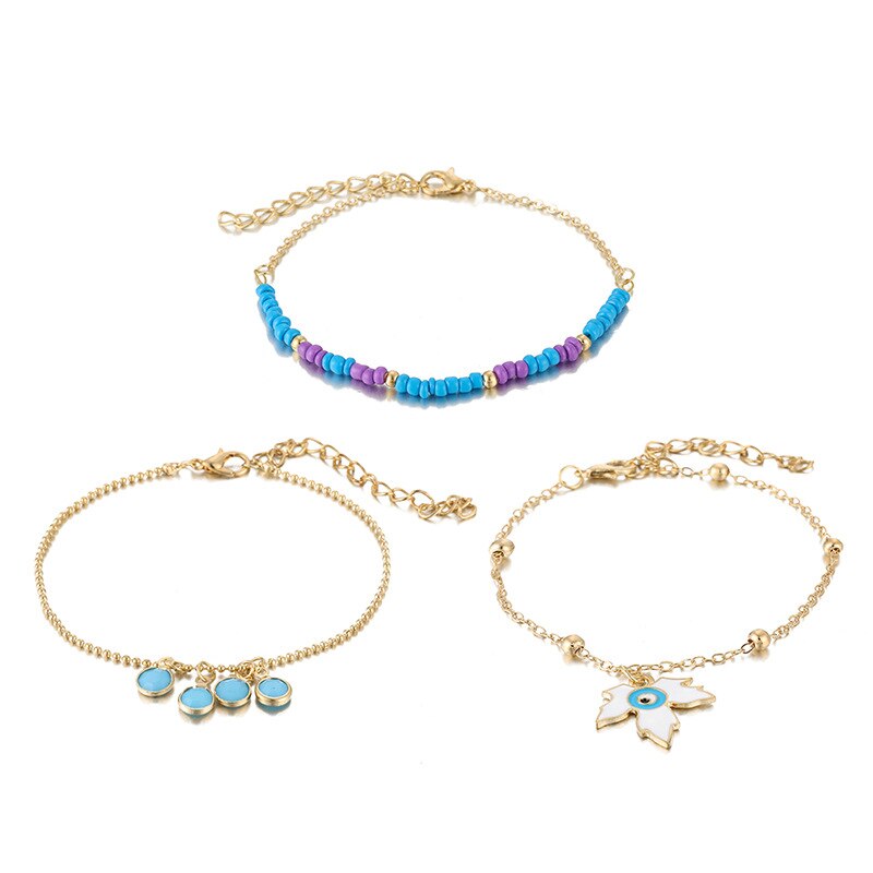 GUVIVI Gold Color Chain Bracelet on Leg Beach Ankle Jewelry Bohemian Pendant Anklets Beads Anklets for Women: SM0452