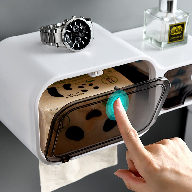 Bathroom Toilet Paper Holder Paper Tissue Box Plastic Toilet Dispenser Wall Mounted Roll Paper Storage Box Free Punching
