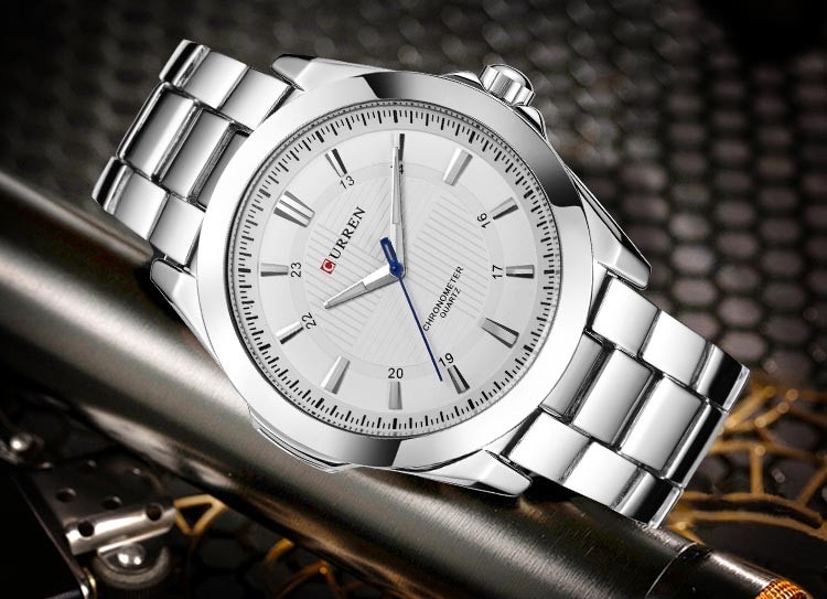 Merk curren eenvoudige wijzerplaat klassieke horloges volledig stalen quartz heren polshorloge zilveren klok reloj hombre