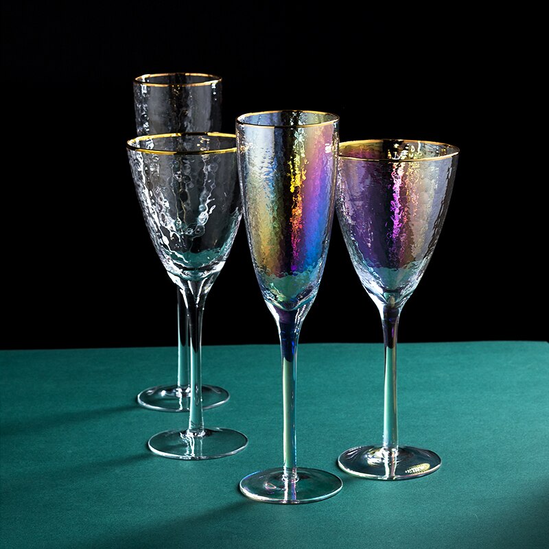 Ionen Beschichtung Hammer Regenbogen Kristall Becher Burgund Rotwein Glas Tasse Kerzenlicht-Abendessen Romantische Hochzeit Champagner Flöte Coupés