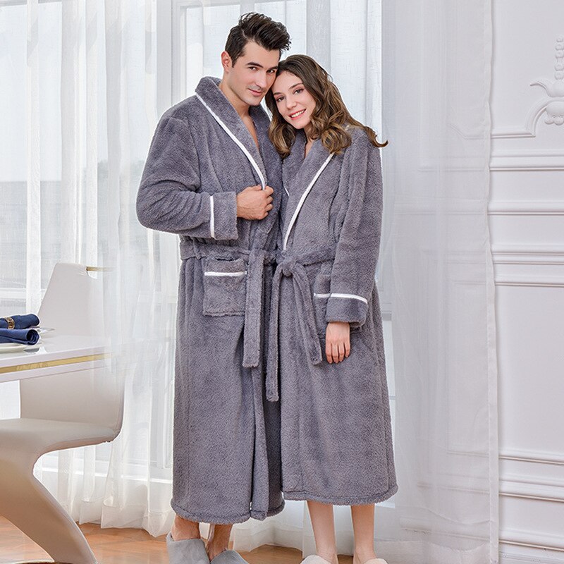 Høst og vinter nattkjole tykk varme par badekåper flanell hjemmeklær badekåpe menn kimono hombre nattkjole menn: 1 / Xxl