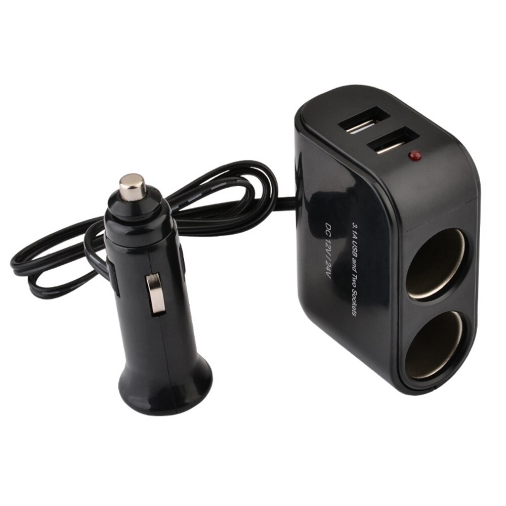 12V/24V 2 Way Car Ignition Lighter LED Light Switch Universal Auto Socket Splitter Charger 3.1A USB Fast Charging