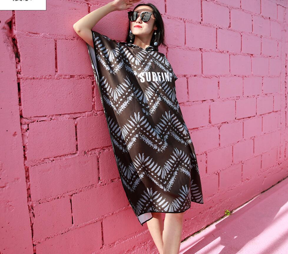 Serviette de plage en microfibre, grande taille, costume de bain, Robe de natation, à capuche, serviette de bain, Surf hommes femmes, Poncho, peignoir rapide: GRAY