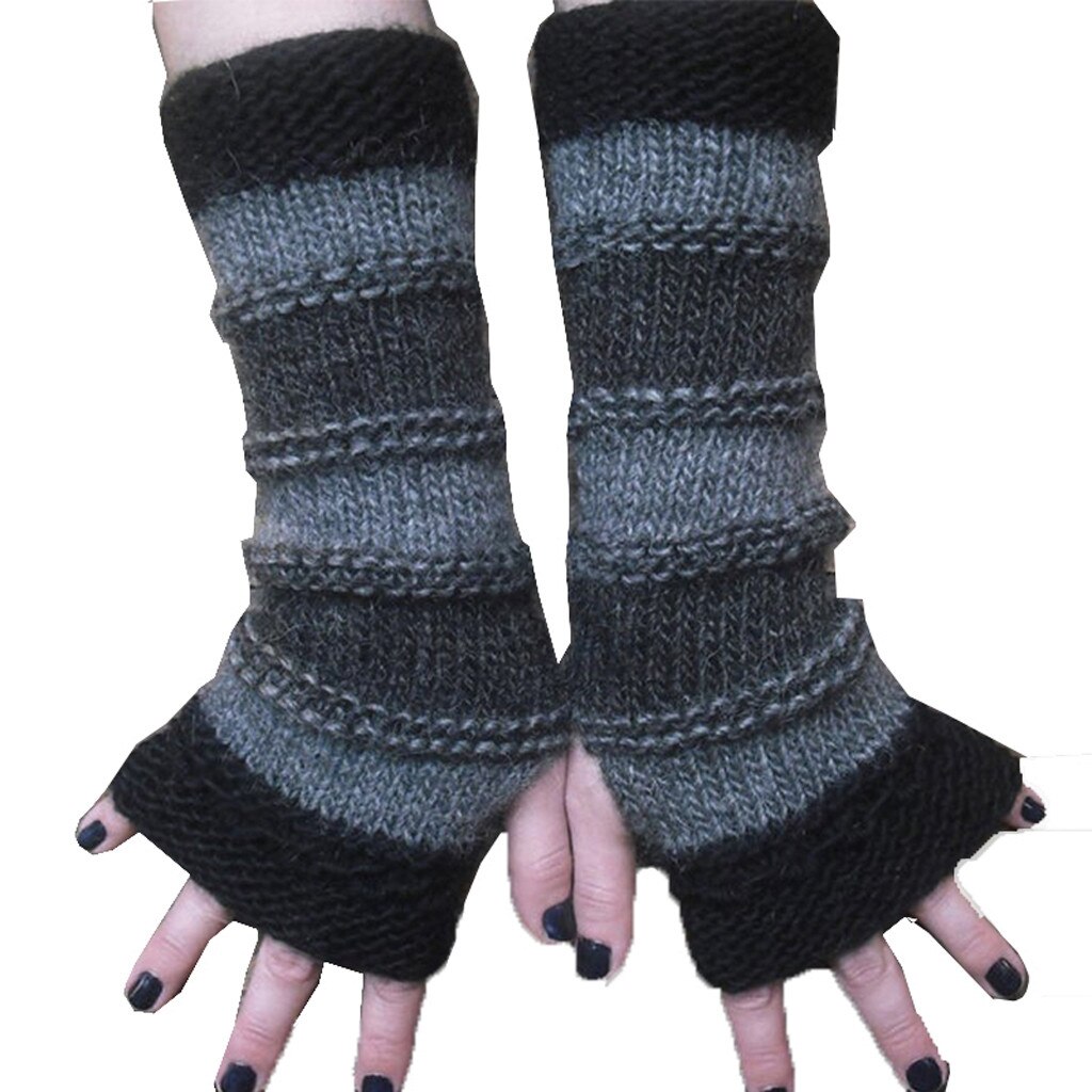 Adult Winter Warm Fingerless Gloves knitted Fingerless Gloves Stitching Striped Warm Long Gloves Lovely Gloves: Default Title