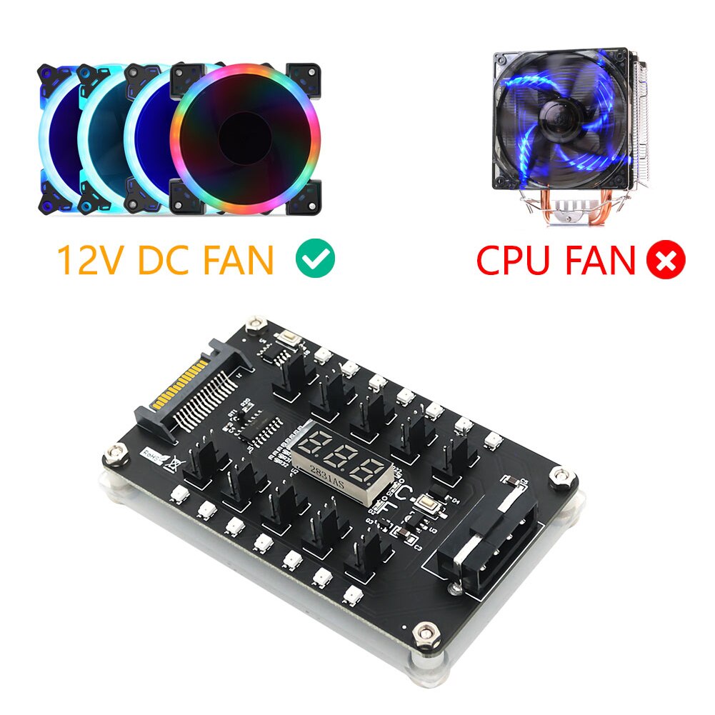 12V 4 Pin Cooling Fans Hub PC Chassis Cooler Controller with LED Temperature Display Computer Monitor Adapter PC Accessories