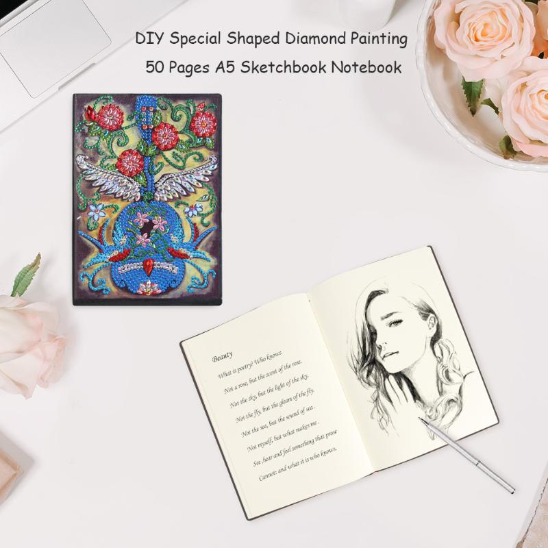 50 Pages A5 Drawing Notebook Craft DIY Special Shaped Diamond Painting Especially Delicate Violin