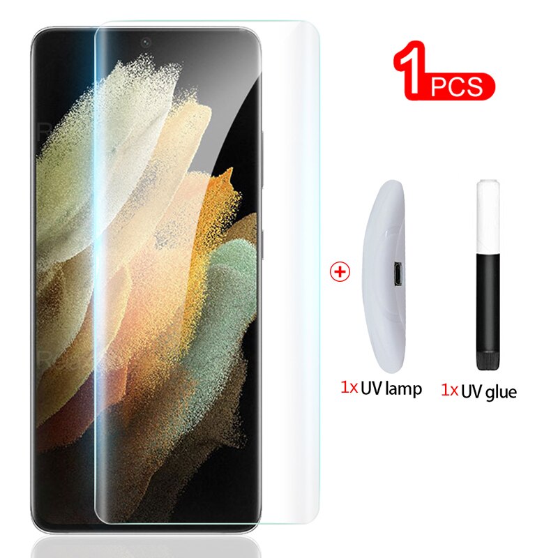 S21ultra Glas Uv Volledige Lijm Gebogen Beschermende Glas Voor Samsung Galaxys21 Galaxy S21 + S21 S 21 Ultra Plus Screen protectors Film: only 1front glass / s21 plus