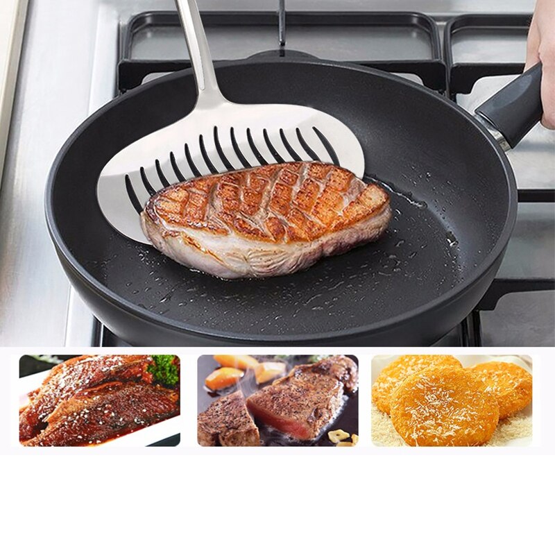 Pala para fritos de carne de acero inoxidable, espátula con mango largo, utensilios de cocina, utensilios de cocina