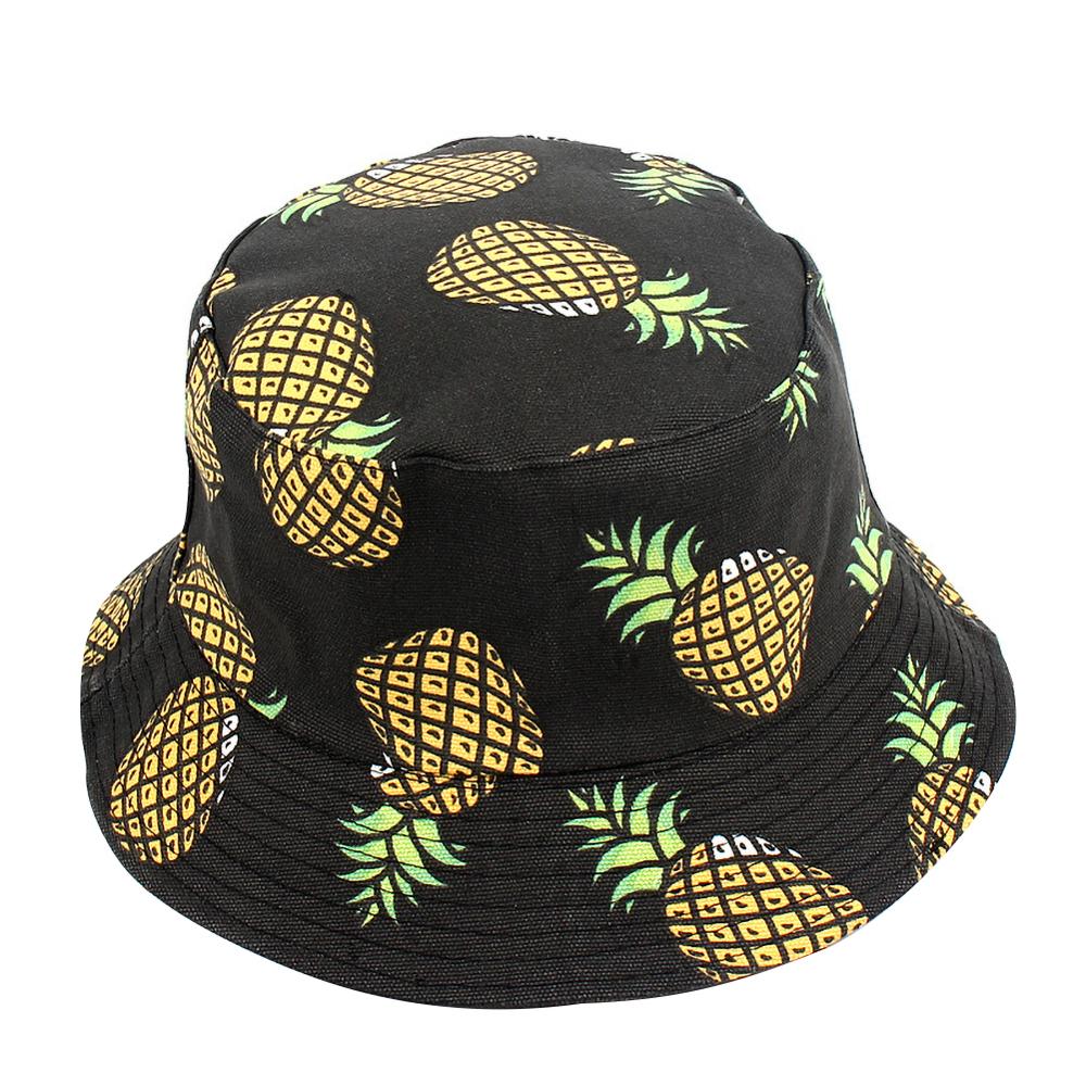 Summer Foldable Bucket Hat Cute Fruit pattern Hip Hop Wide Brim Beach UV Protection Round Top Sunscreen Fisherman Cap: Black