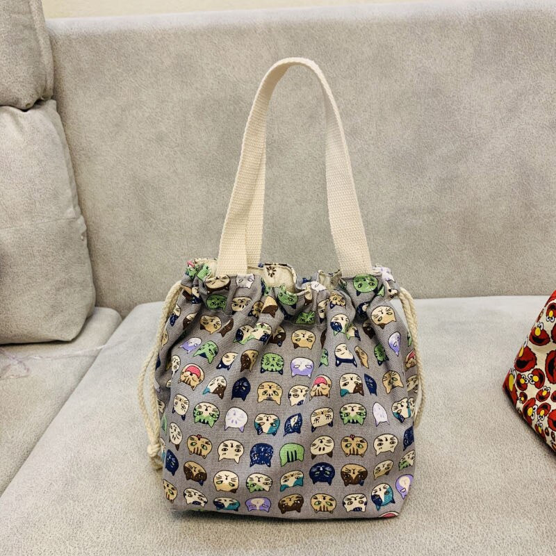 Japanse lunchbox tas cartoon schattige bedrukte canvas stof trekkoord werkende lunchtas: Hg014