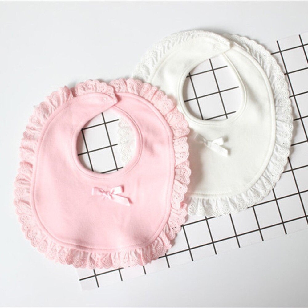 Baby Bib Meisje 100% Katoen Speeksel Handdoek Kant Boog Roze En Wit Bib Baby Meisje Leuke Leuke Bib Baby Speeksel handdoek Bib
