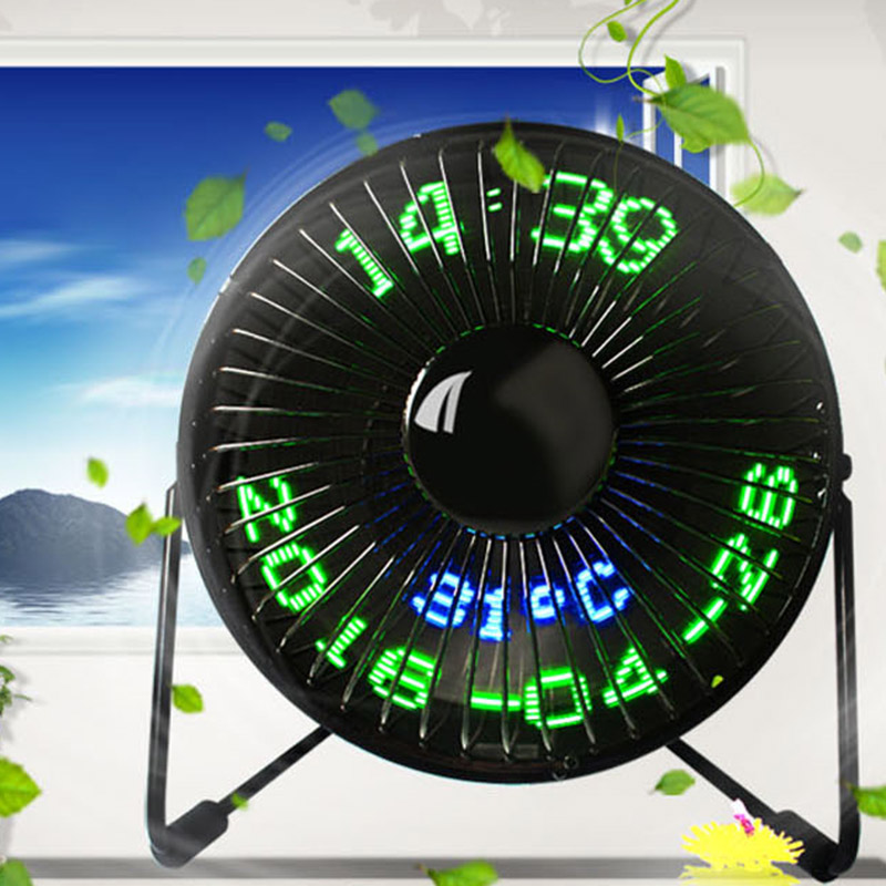 superventas USB reloj LED Mini ventilador con visualización de la temperatura en tiempo Real de escritorio 360 ventiladores de refrigeración de la Oficina para el hogar QJY99