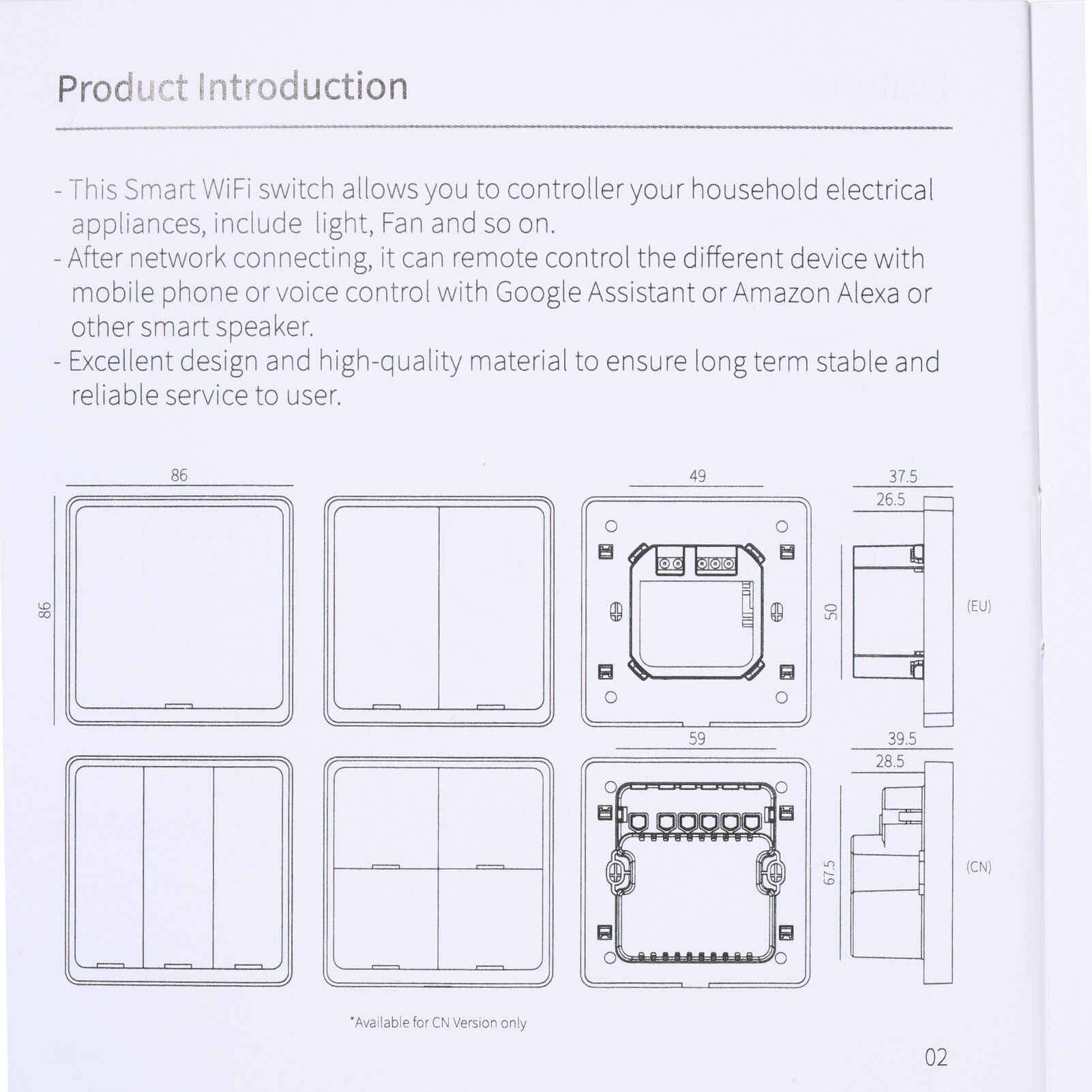 3 Gang Tuya Wifi Smart Light Switch 2.4Ghz Light Switch with Timer No Neutral Wire Needed Compatible with Alexa and Google Home
